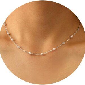 Dainty Pearl Necklaces for Women 14K Gold/Silver Plated Cute Single Pearl Neckla